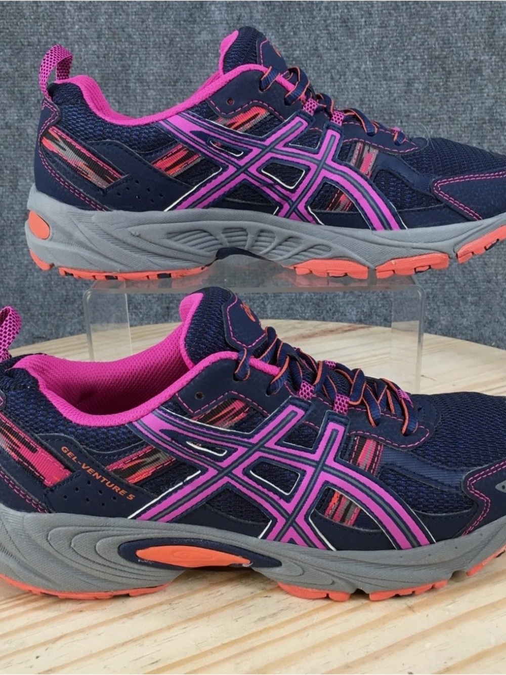 ASICS Navy and Pink Women's Running Sneakers with Coral Accents